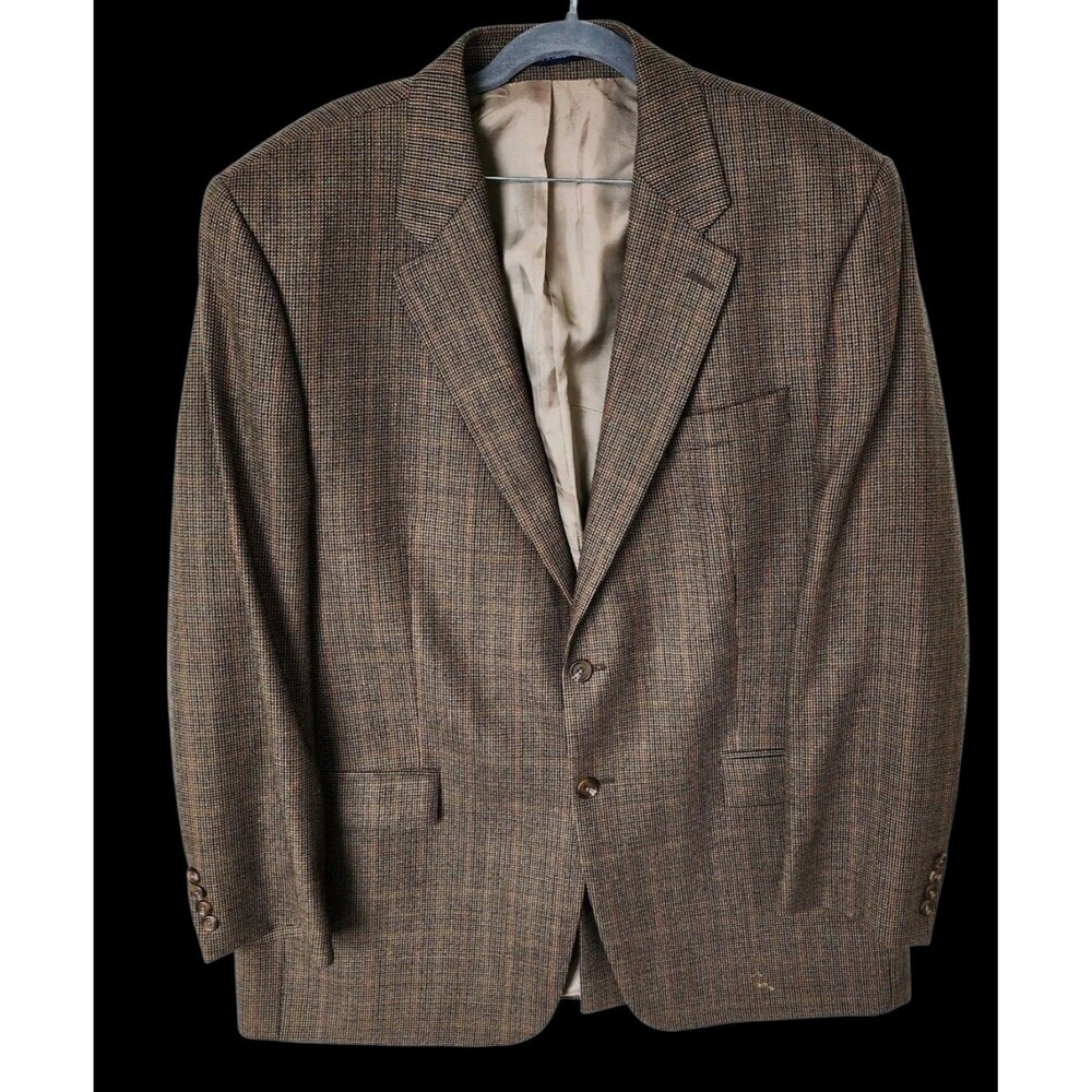 Vintage Chaps Ralph Lauren 46L Lambs Wool Houndstooth Tweed Sport Coat Blazer